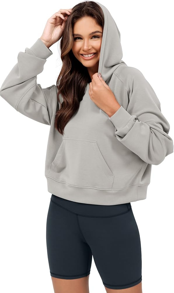 ODODOS Modal Soft Long Sleeve Cropped Hoodie for Women Oversized Pullover Sweatshirts with Pocket | Amazon (US)