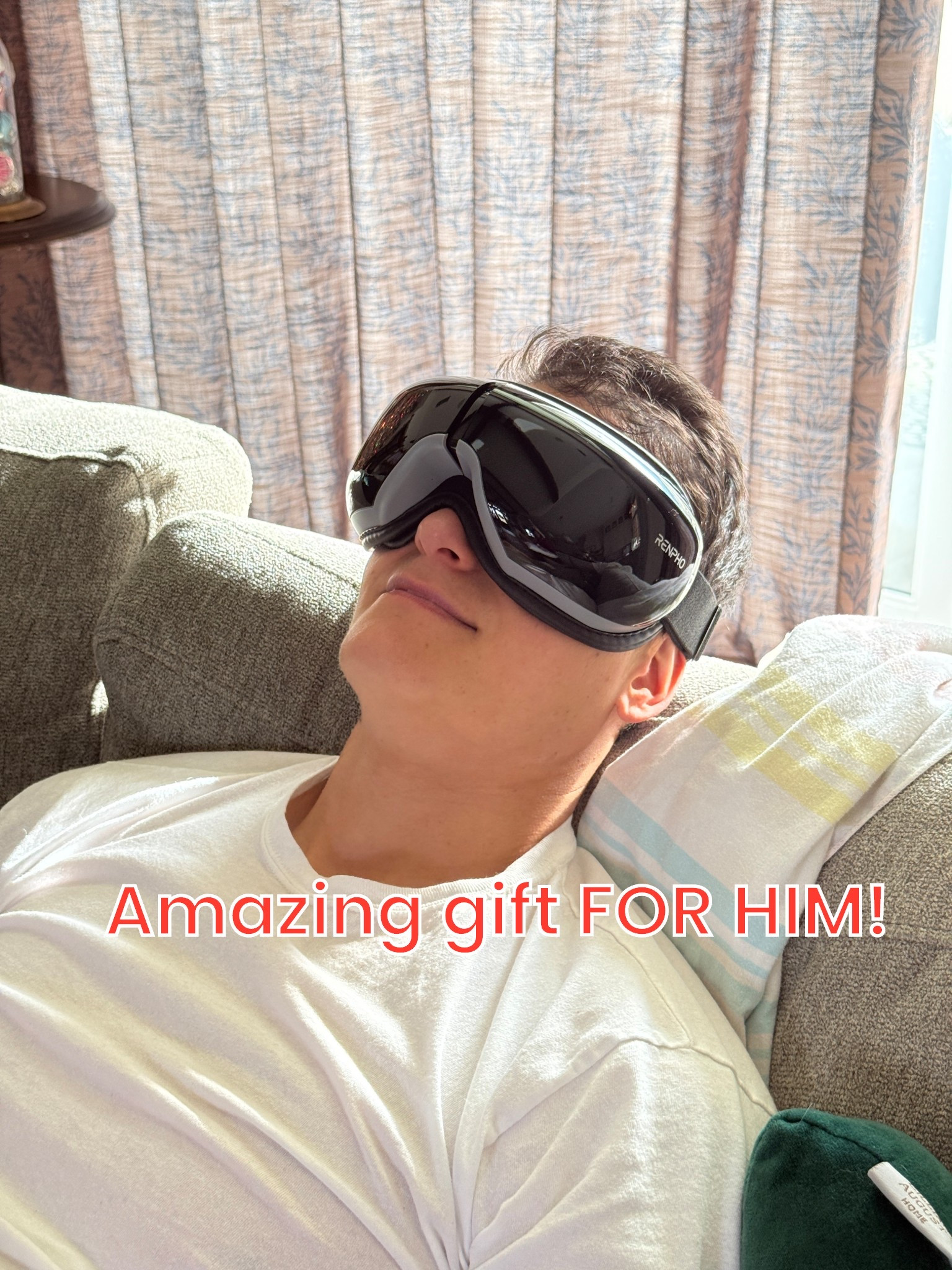 Christmas is over but I’m always on the lookout for good gifts for my husband (bday, Father’s Day, etc) and this one is now a tried and true favorite. This eye mask massages your eye area with vibration, heat, and air pressure and it’s AMAZING!
