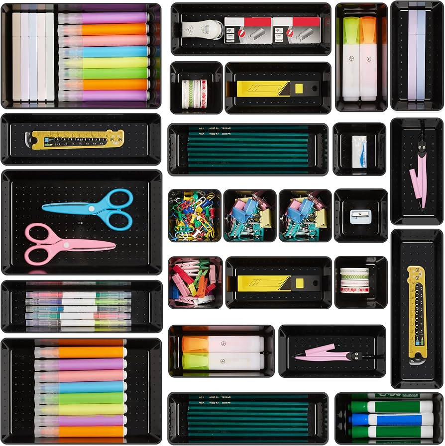 Vtopmart 25 PCS Office Desk Drawer Organizers Set, 4-Size Versatile Plastic Drawer Organizer Tray... | Amazon (US)