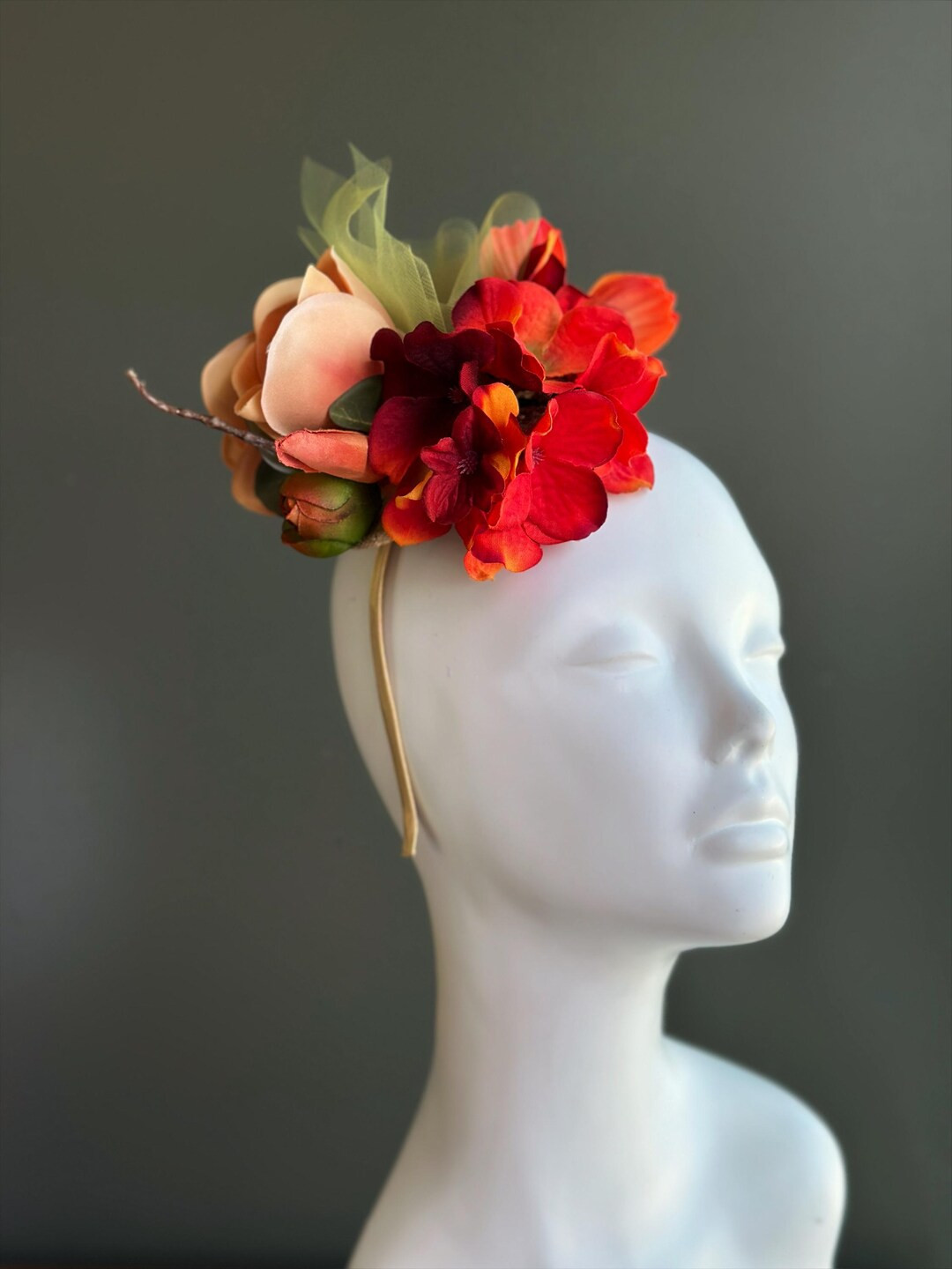 Peach and Red Floral Fascinator Hat With Magnolia for Derby and Wedding - Etsy | Etsy (US)