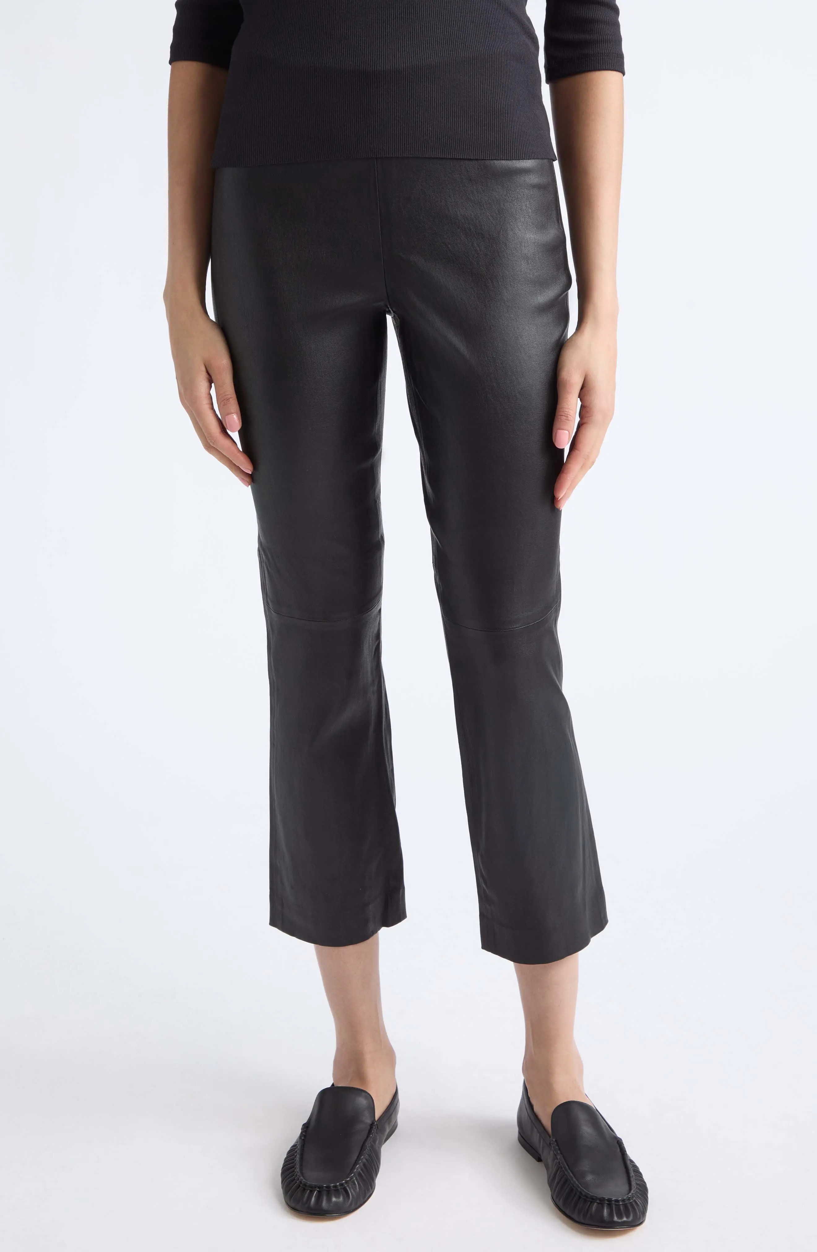 Vince Crop Flare Stretch Leather Pants in Black at Nordstrom, Size X-Large | Nordstrom