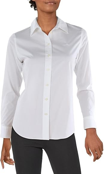 Lauren Ralph Lauren Womens Straight Fit Collar Button-Down Top White PS | Amazon (US)