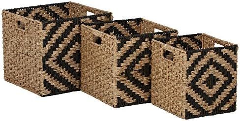 Amazon Brand – Rivet Modern Woven Seagrass Storage Organizer Basket Set - 3-Pack, Natural & Bla... | Amazon (US)