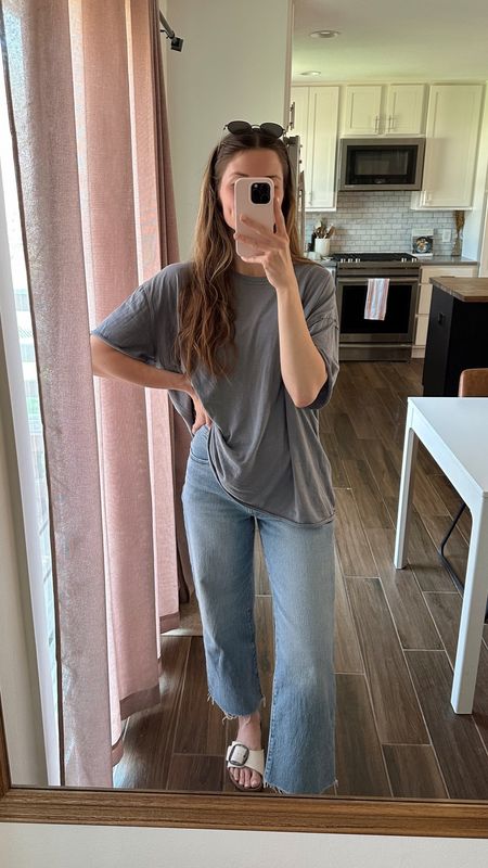 wearing a small in tee, so soft & perfectly oversized, such a great basic, comes in lots of colors!
jeans are tts, new favorite jeans 

Spring outfit, Postpartum, Mom outfit 

#LTKSeasonal