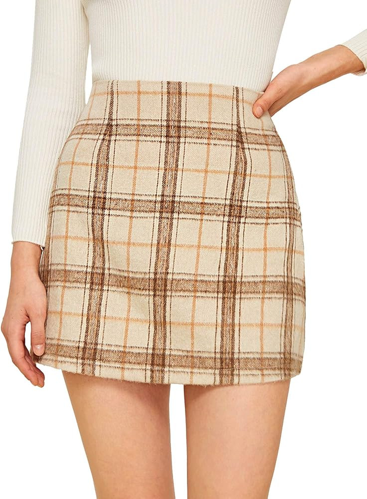 MakeMeChic Women's Plaid Skirt High Waisted Pencil Mini Skirt | Amazon (US)