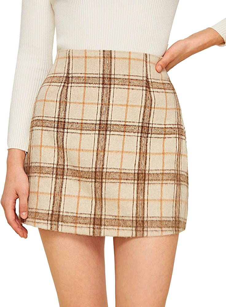 MakeMeChic Women's Plaid Skirt High Waisted Bodycon Pencil Mini Skirt | Amazon (US)