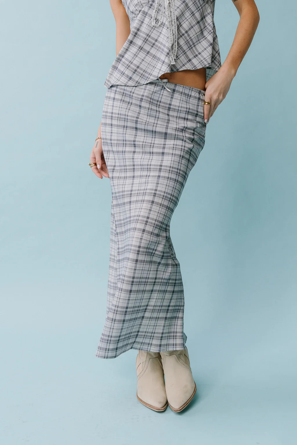 Jenna Plaid Maxi Skirt in Blue | Böhme US