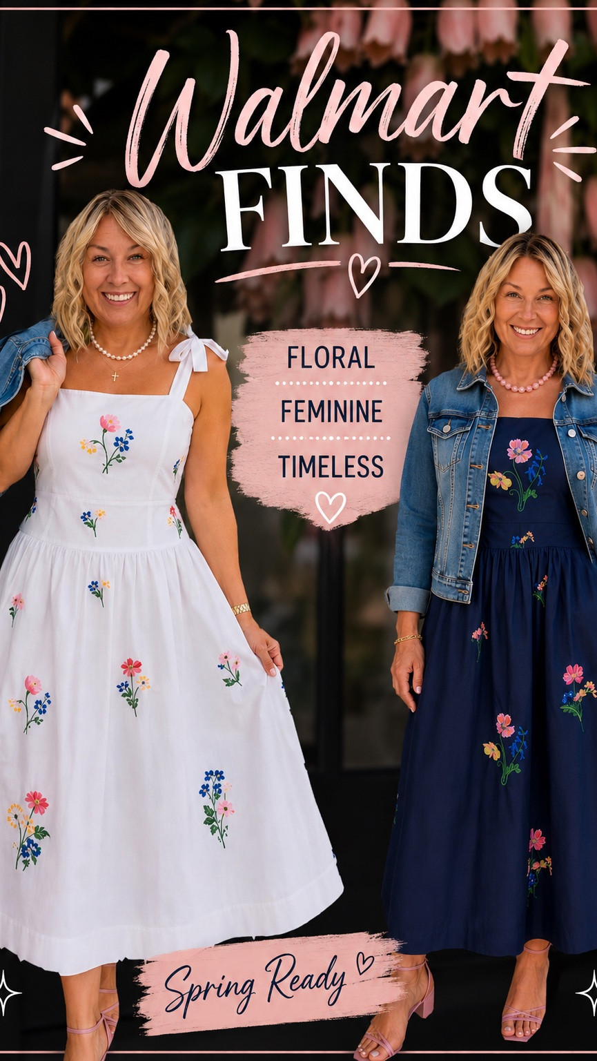 🌸Comment SHOP for links 
🌸I may receive a small commission if you shop through my links (at no extra cost to you)
🌸Follow for more midsize over 45 ootd 
-
These Walmart dresses look SO much more expensive than they are 😍🌸
Feminine details, flattering fit, and perfect for spring & summer styling! Which one would you wear — white or navy? 💕
-
Walmart fashion finds. Walmart dresses. Spring dresses for women. Midsize fashion over 40. Feminine style inspiration. Affordable fashion finds. Walmart outfit ideas. Floral embroidered dress. Spring outfit inspiration. Dresses for women over 40. Midlife fashion creator. Summer dress outfit ideas. Look for less fashion. Casual feminine style. Affordable midsize fashion.