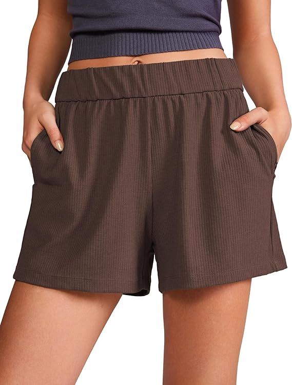 CRZ YOGA Comfy Ribbed Sweat Shorts for Women High Waisted Lyocell Casual Lounge Jersey Shorts wit... | Amazon (US)