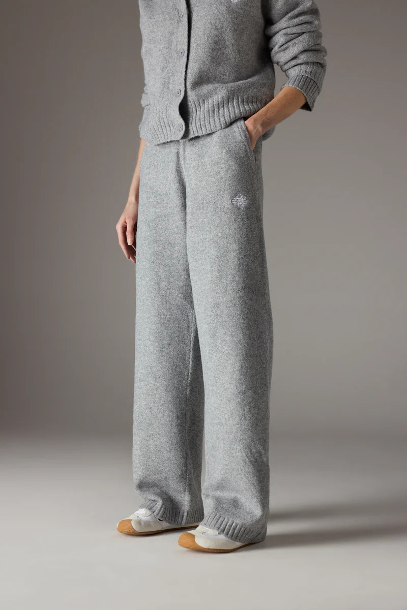 FLUFFY KNIT EMBLEM EMBROIDERED JOGGER - GREY MARL | The Couture Club