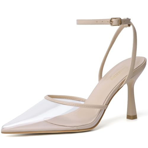 Susanny Clear Heels for Women Stiletto Closed Pointed Toe Dress Shoes High Heels Sexy Kitten Pumps Wedding Guest Party Evening Prom Dance Ankle Strappy Dressy Shoes 7 | Amazon (US)