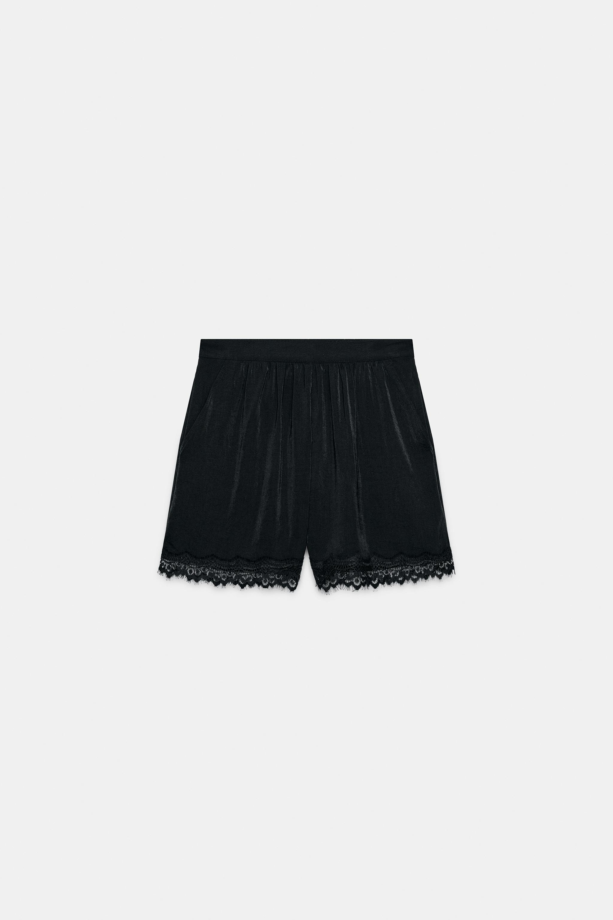 LACE TRIM SATIN SHORTS | Zara UK