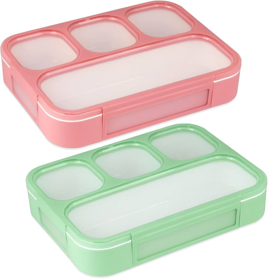 NatraProw 2 Pack Bento Lunch Box for Adults, 4 Compartment Cute Bento Snack Box Leak Proof, 1000M... | Amazon (US)