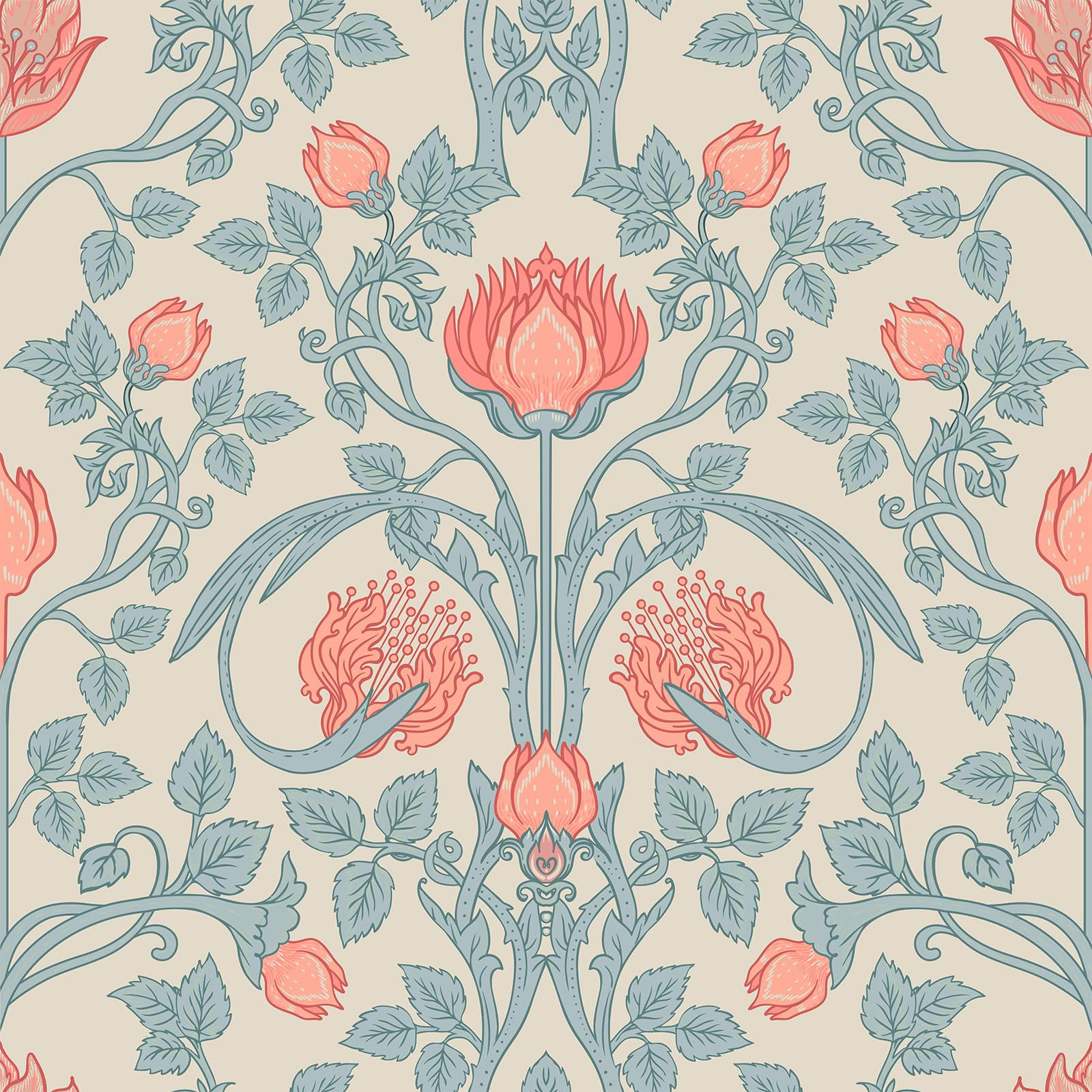 VEELIKE Retro Beige Floral Peel and Stick Wallpaper Vintage William Morris Wallpaper for Bedroom ... | Amazon (US)