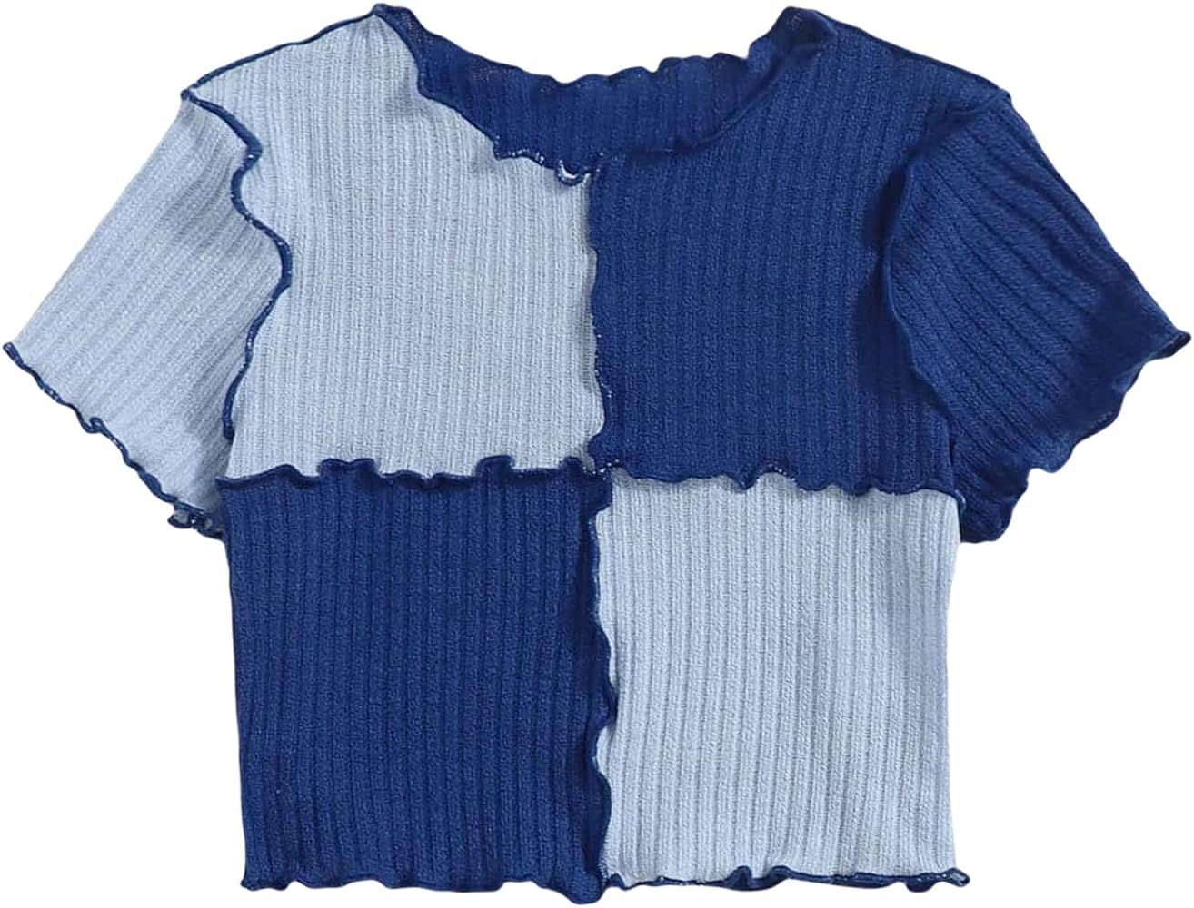 Milumia Girl's Rib Knit Color Block Crop Tee Short Sleeve Lettuce Trim Crewneck Tshirt | Amazon (US)
