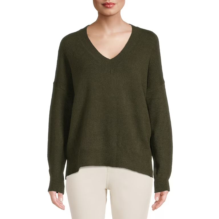 Dreamers by Debut Womens Oversized V-Neck Long Sleeve Pullover Sweater | Walmart (US)