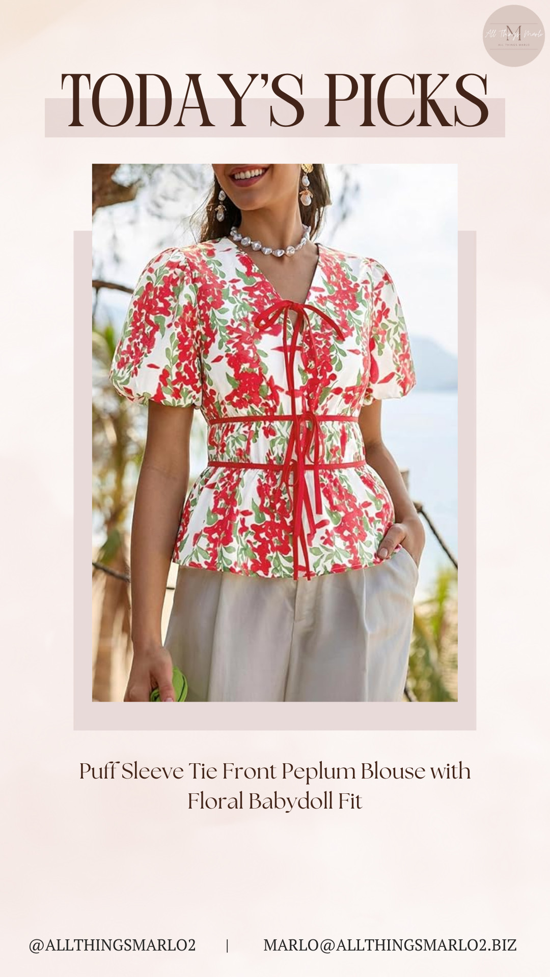 Puff Sleeve Tie Front Peplum Blouse with Floral Babydoll Fit 

 #LTKSeasonal #LTKWorkwear #LTKTravel