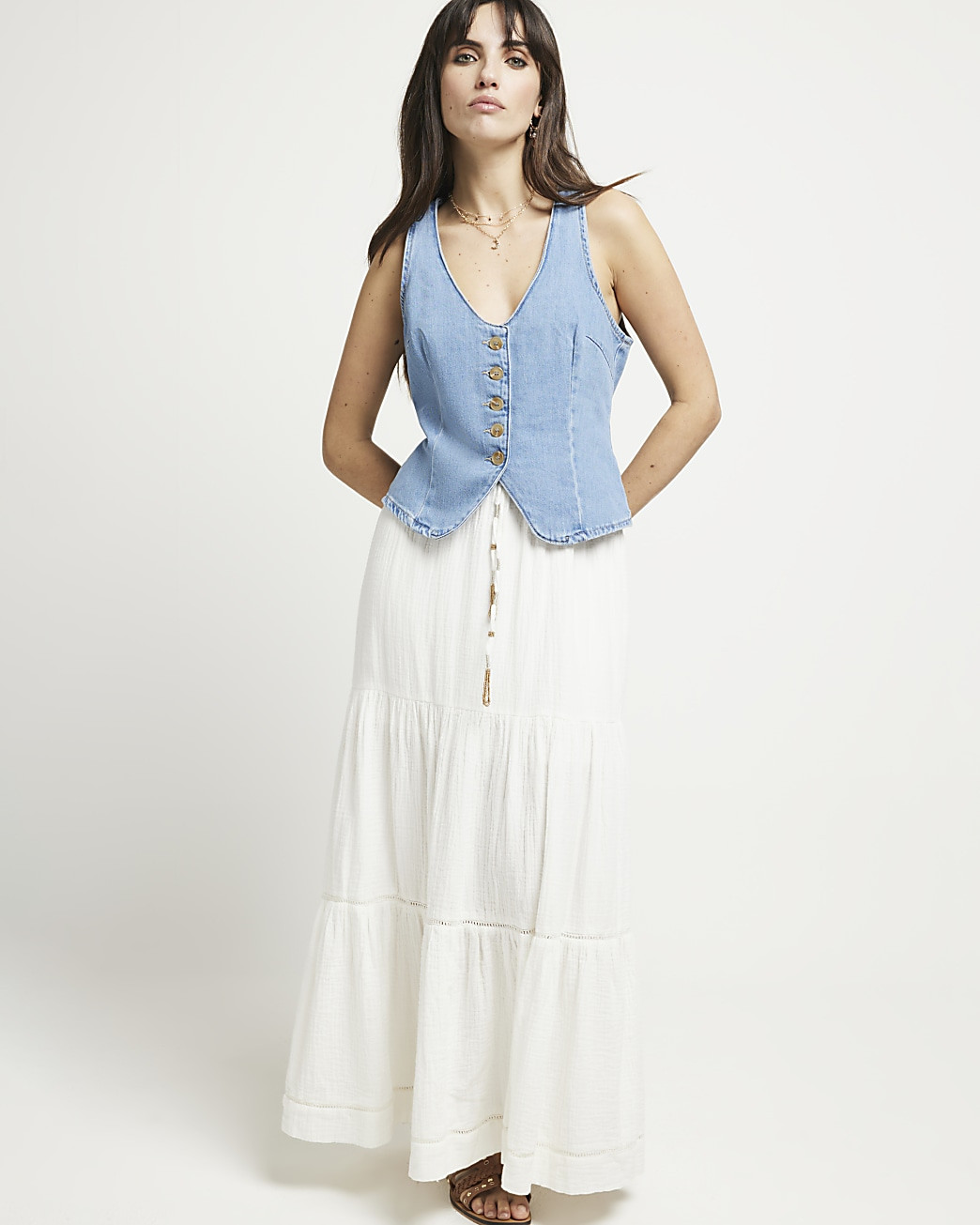 White tiered maxi skirt | River Island (UK & IE)