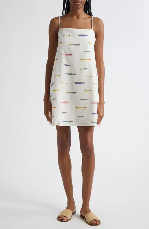 STAUD Laura Linen Minidress in Pop Sardines Ivory at Nordstrom, Size Medium | Nordstrom