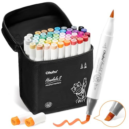 Ohuhu Alcohol Markers: Soft Chisel Red Dot Design Award Winner 48-color Brush & Soft Chisel Dual Tips Drawing Markers for Artists Beginners Adults Coloring Illustration Sketching - Honolulu S | Amazon (US)