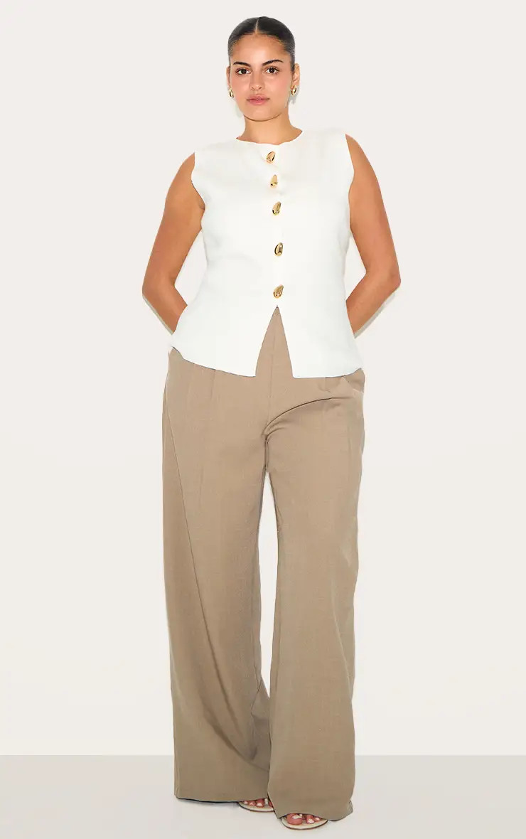 Cream PrettyLittleThing Compact Knit Button Up Waistcoat | Boohoo USA | boohoo (US & Canada)