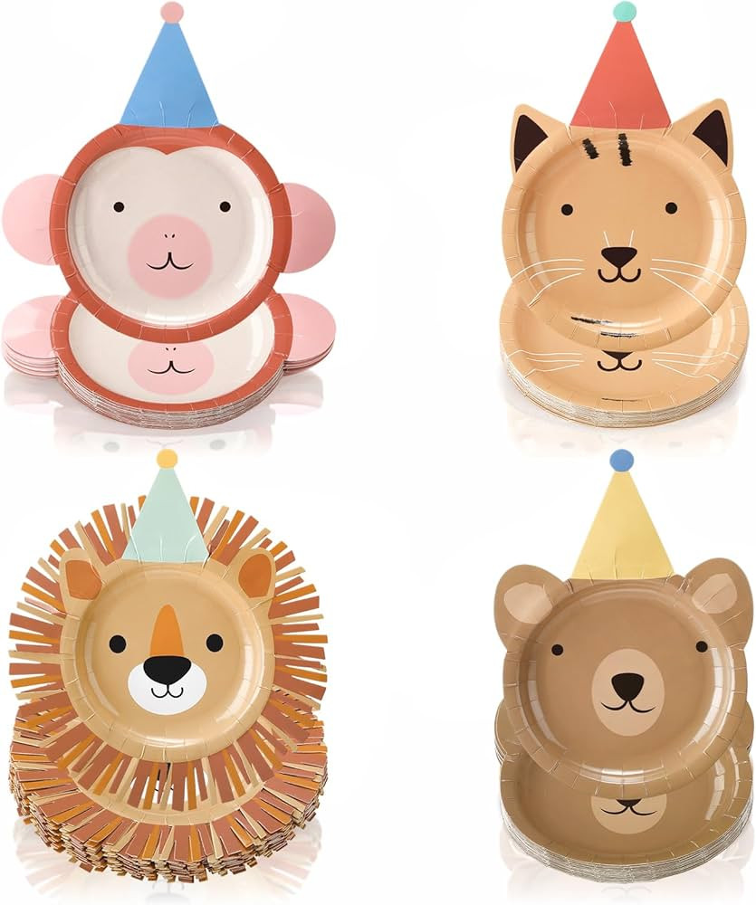 LemonRoad 80 Pcs Jungle Animal themed Party Supplies Disposable Jungle Safari Zoo Theme Paper Pla... | Amazon (US)
