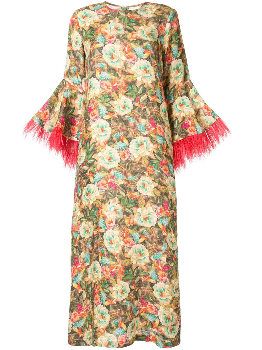 Camelia feather trim kaftan dress | Farfetch (US)