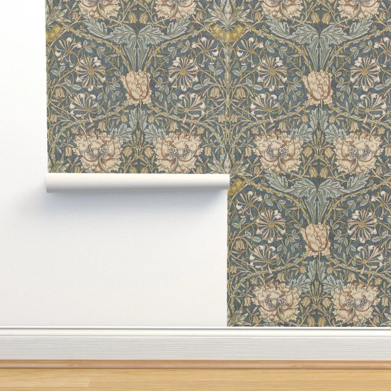 Floral Damask Commercial Grade Wallpaper  Morris Honeysuckle - Etsy | Etsy (US)