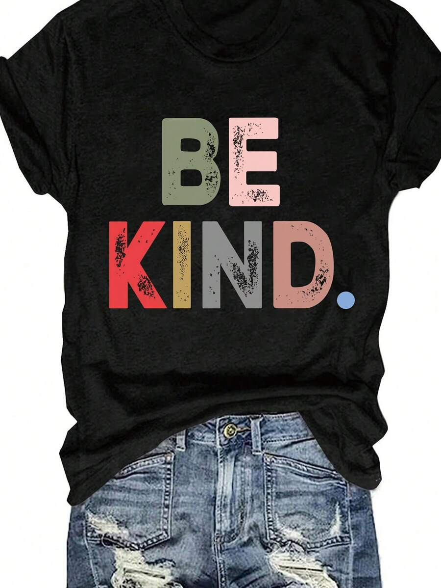 SHEIN LUNE Slogan Printed Short Sleeve T-Shirt | SHEIN