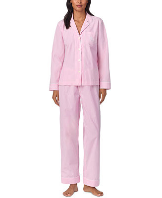 Lauren Ralph Lauren Women's Long-Sleeve Notched-Collar Pajama Set - Macy's | Macy's