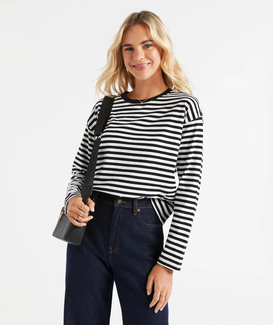 AUSTRALIAN COTTON STRIPE LONGSLEEVE TOP | Sportsgirl