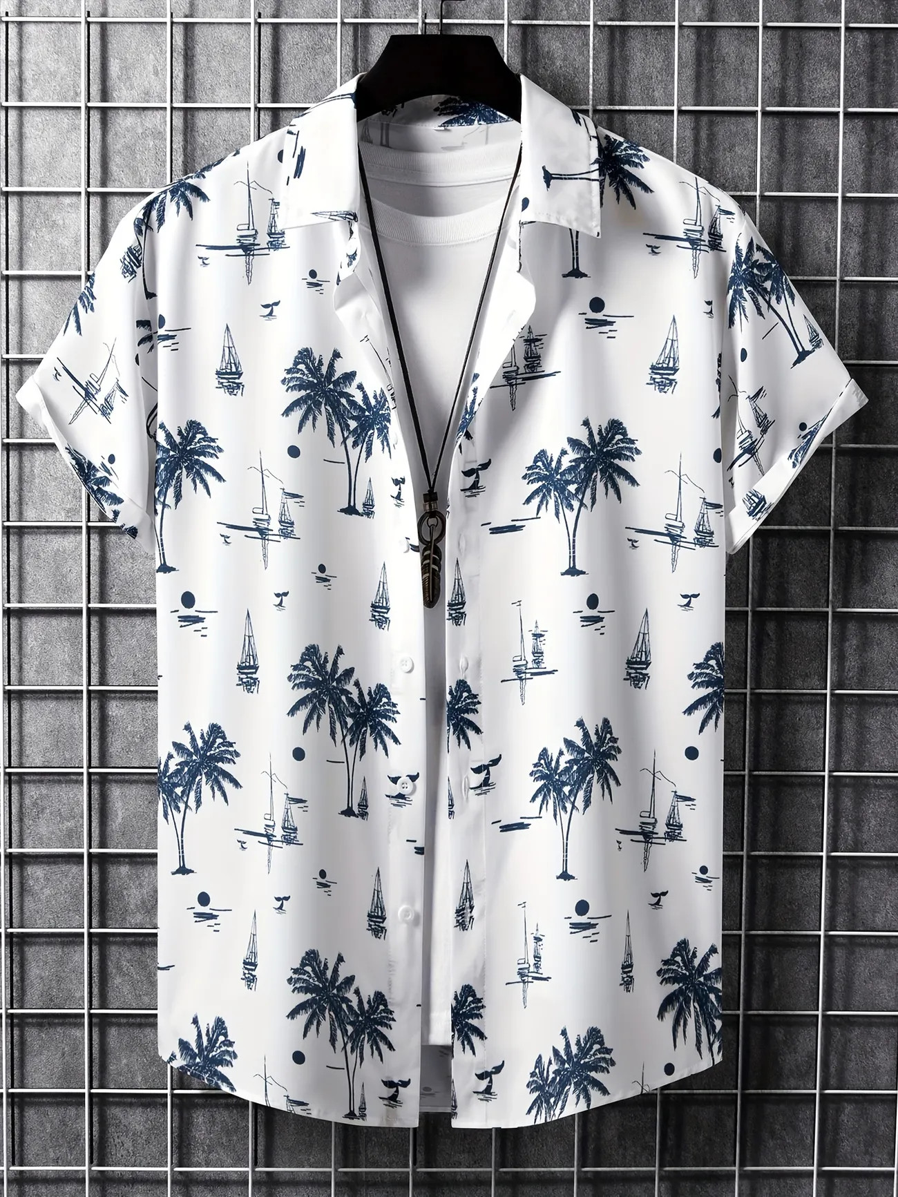 Coconut Tree Sailboat Full Body Print, Men's Button Up Trendy Comfy Short Sleeve Shirt For Summer... | Temu Affiliate Program