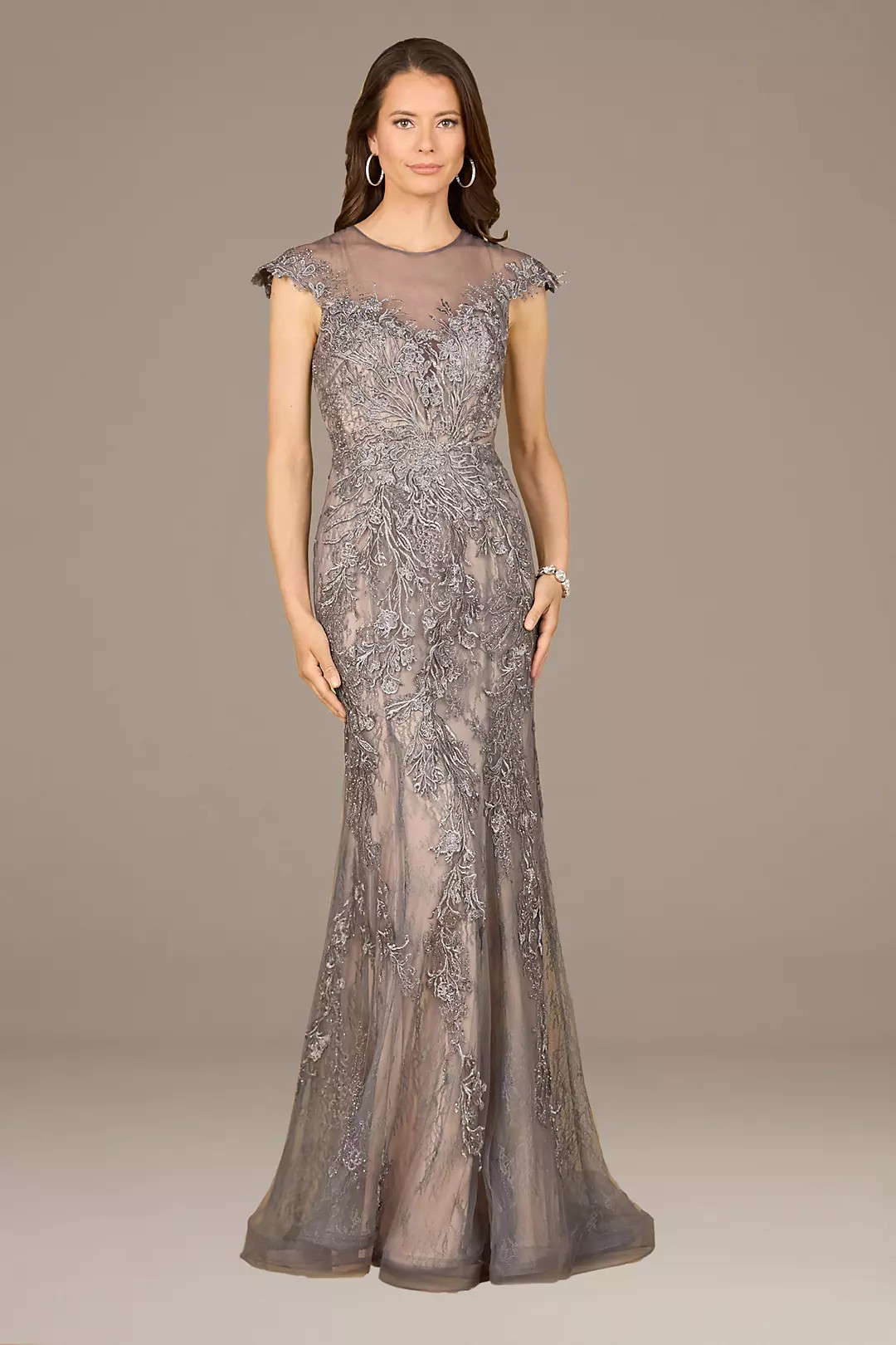 Lara Cap Sleeve Embroidered Mermaid Dress | David's Bridal | David's Bridal