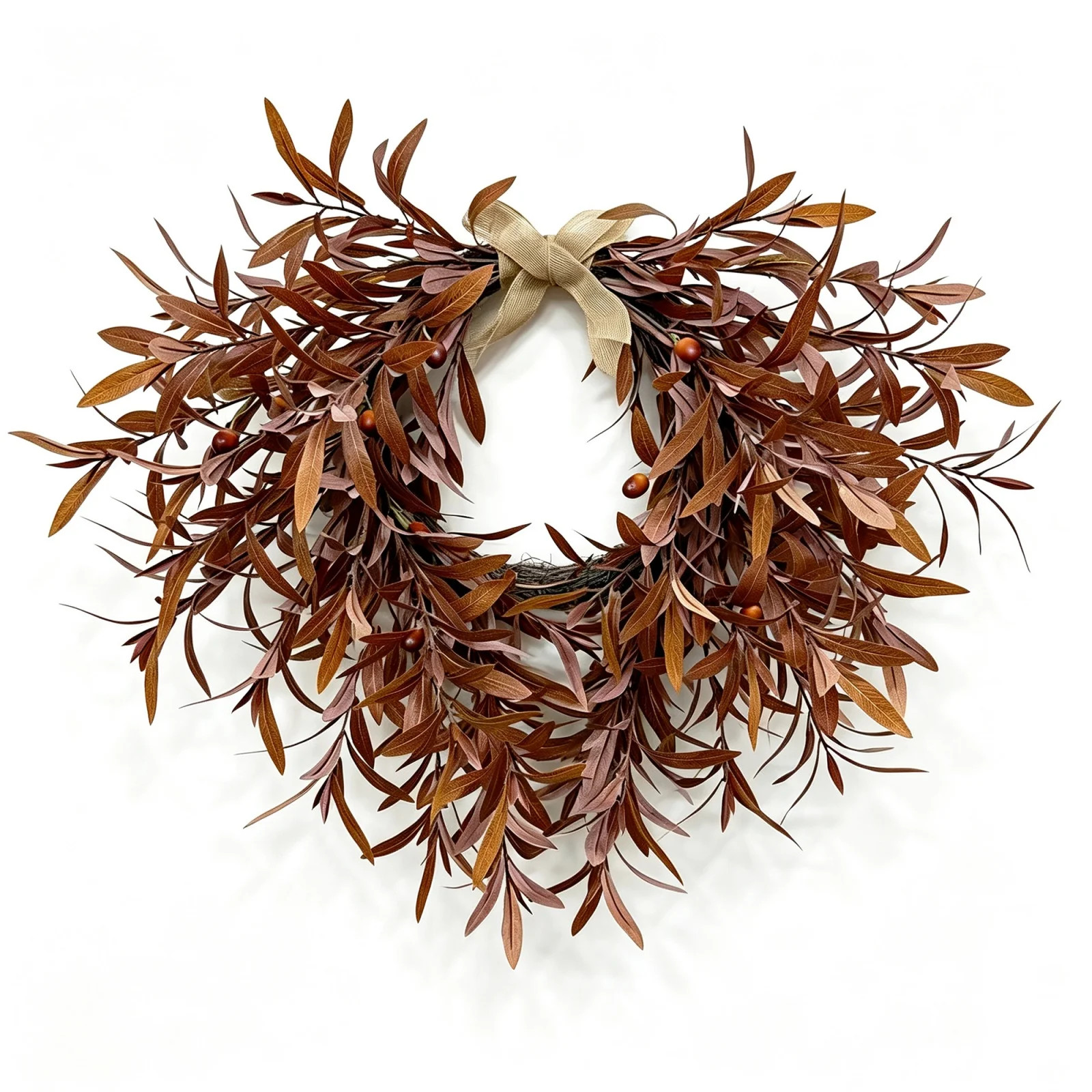 Rosalind Wheeler 22 Inch Artificial Fall Olive Branch Wreath with Berries & Linen Bow, Rustic Farmhouse Autumn Front Door Decor for Indoor Covered Outdoor Porch Entryway | Wayfair | Wayfair North America
