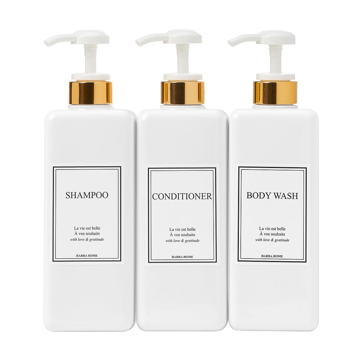 HARRA HOME Modern Gold Design Pump Bottle Set 27 oz Refillable Shampoo and Conditioner Dispenser ... | Amazon (US)