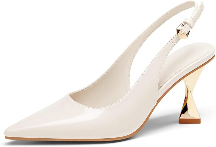 Coutgo Women's Kitten Heels Slingback Pointed Closed Toe Pumps Comfortable Dress Shoes for Work W... | Amazon (US)