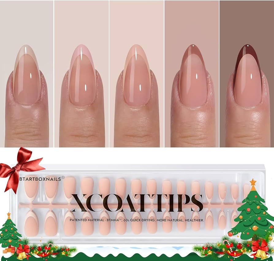 BTArtboxnails XCOATTIPS Press on Nails - French Tip Press on Nails, Fall Nails Medium Almond Nail... | Amazon (US)