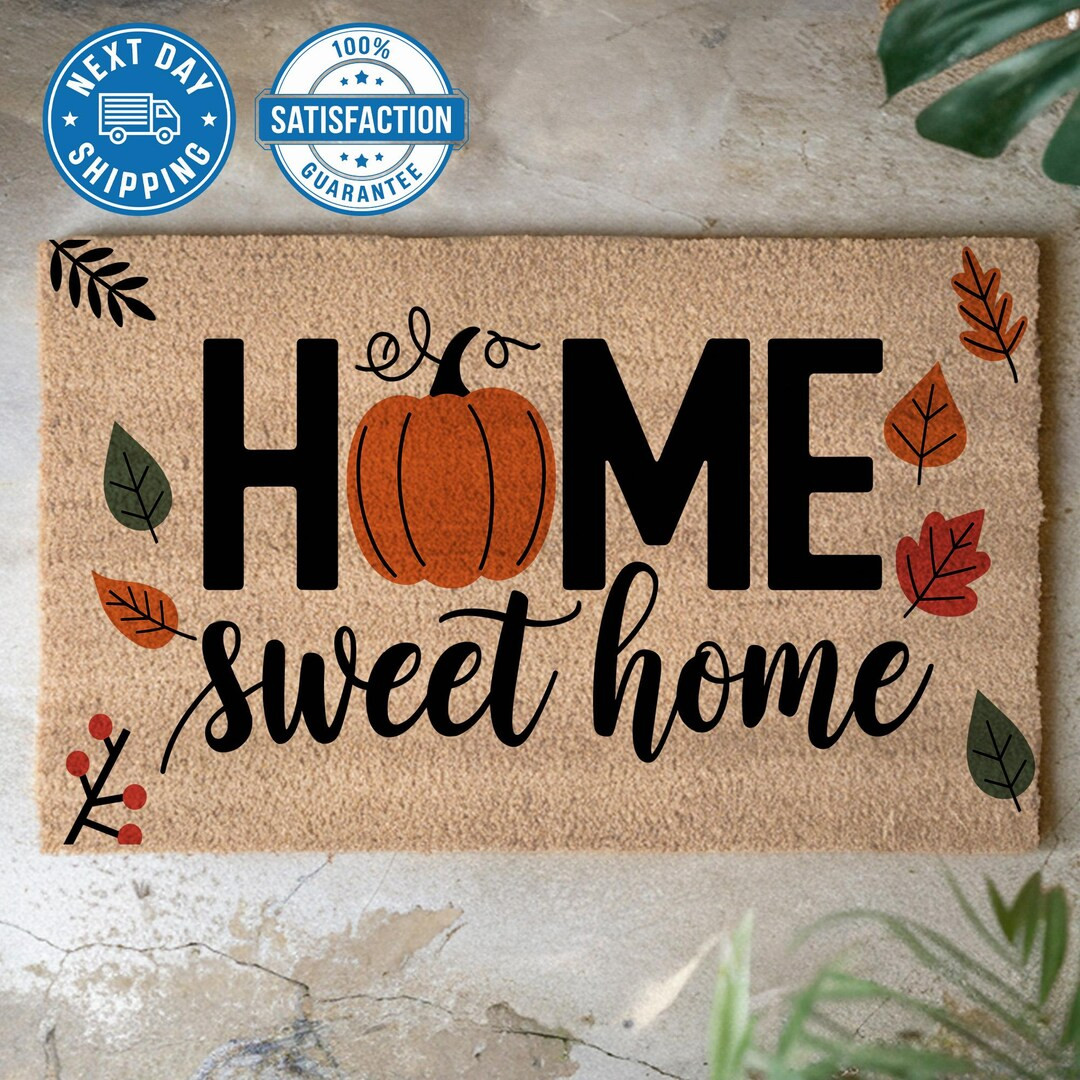 Pumpkin Home Sweet Home Mat, Thanksgiving Decor, Fall Doormat, Farmhouse Decor, Pumpkin Doormat, ... | Etsy (US)