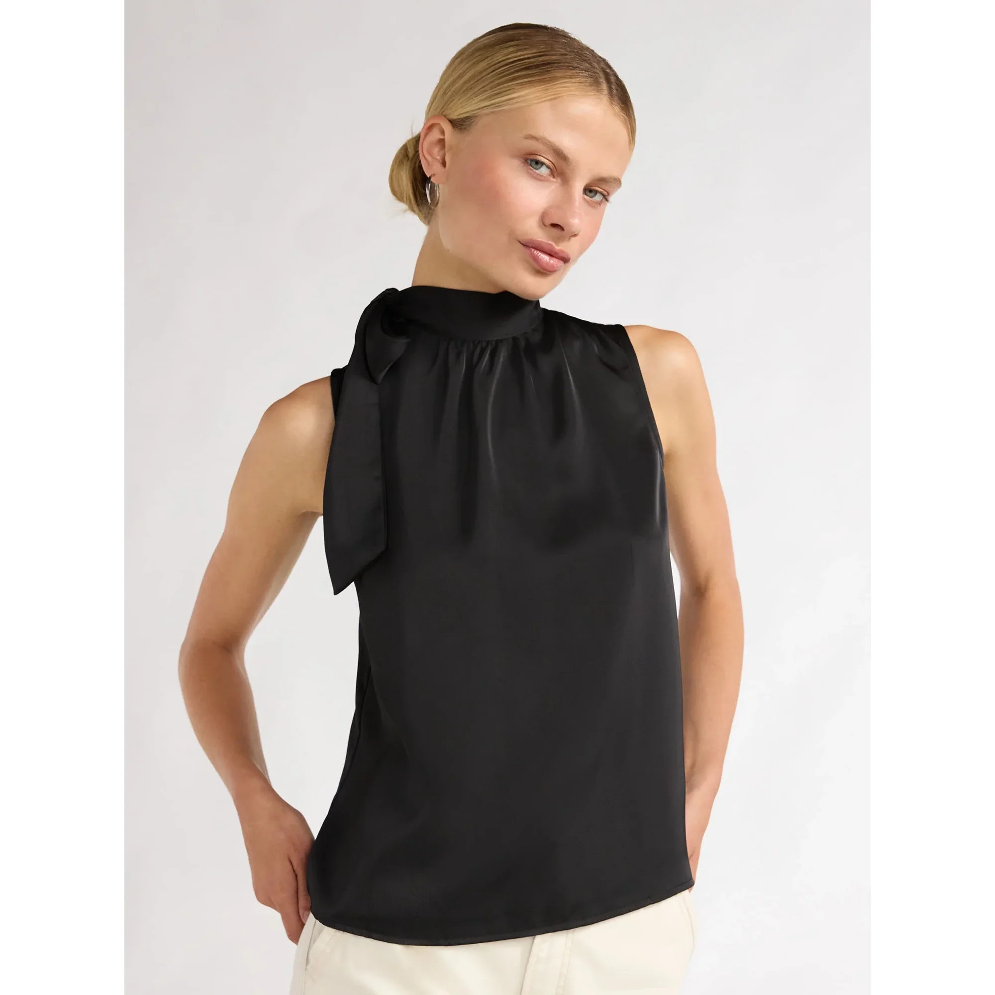 Scoop Women’s Bow Tie Sleeveless Blouse, Sizes XS-XXL - Walmart.com | Walmart (US)