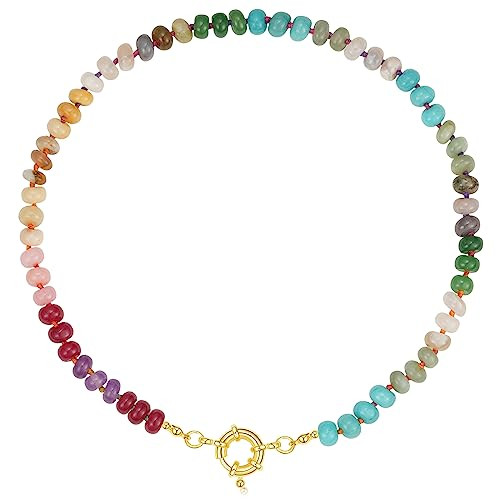 KissYan Beaded Gemstone Necklace for Women, Colorful Boho Bead Choker Necklace Natural Stone Fres... | Amazon (US)