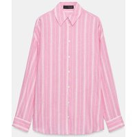 Zara - Oversized Striped Linen Shirt - Pink / White - Xl - Woman | Zara US