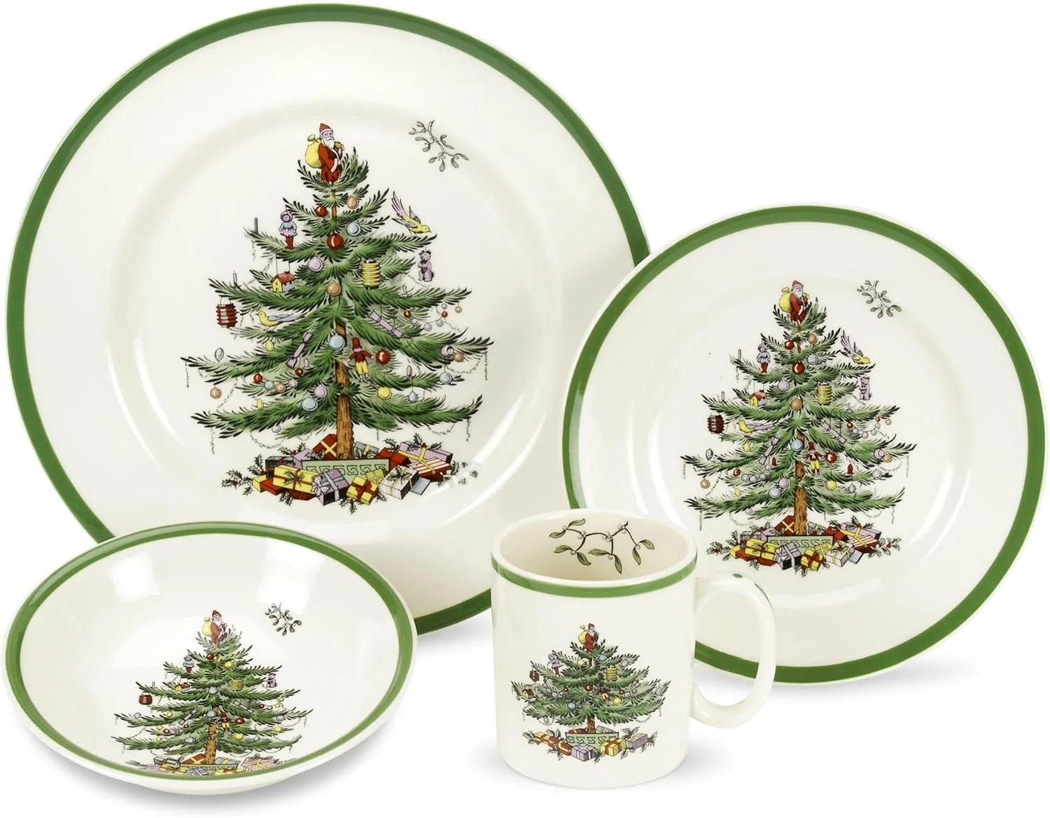 Christmas Tree 4-Piece Dinnerware Setting - Fine Earthenware Holiday Tableware - Dishwasher & Mic... | Walmart (US)