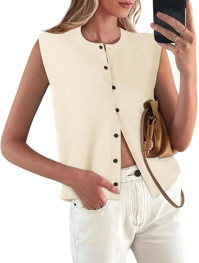 COCCKO Womens Sweater Vest Sleeveless Cardigan Button Up Crew Neck Summer Lightweight Knit Tank T... | Amazon (US)
