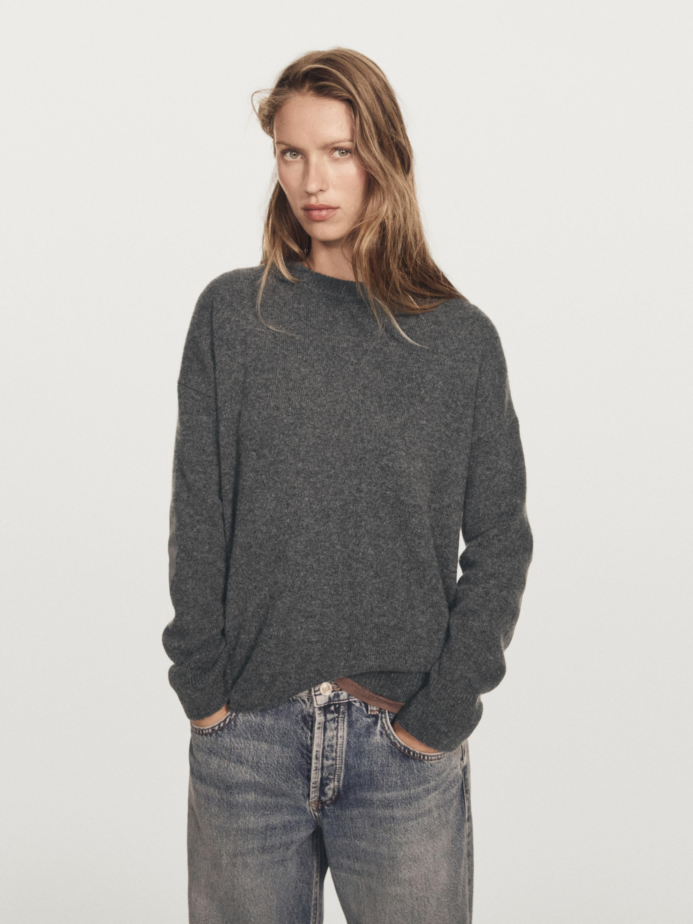 100% cashmere oversize sweater with elbow patches | Massimo Dutti UK
