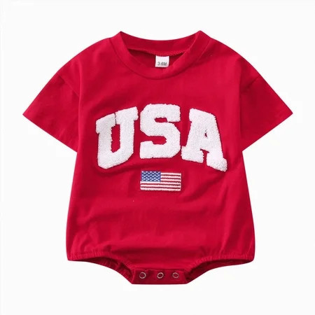 Baby Boy Girl Clothes 4th of July Outfit 0 3 6 12 18 Months Newborn USA Romper American Flag Rompers Independence Day Outfit | Walmart (US)