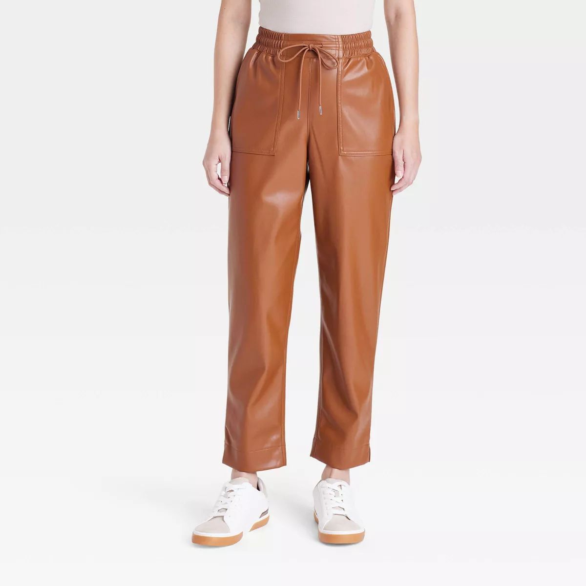 Women's High-Rise Faux Leather Tapered Ankle Pull-On Pants - A New Day™ Tan M | Target