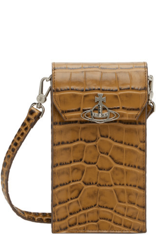 Tan Crocodile Phone Pouch | SSENSE
