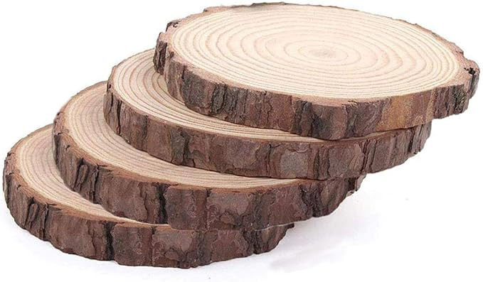 Large Wood Slices for Crafts, Wood Centerpieces for Tables Wood Slabs 7 to 8 Inches 4pcs, Rustic ... | Amazon (US)