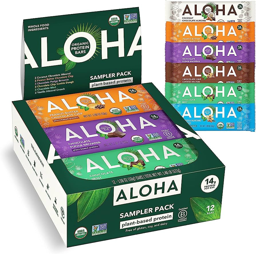 ALOHA Organic Plant Based Protein Bars - 6 Flavor Variety Pack - 12 Count, 1.9oz Bars - Vegan Sna... | Amazon (US)