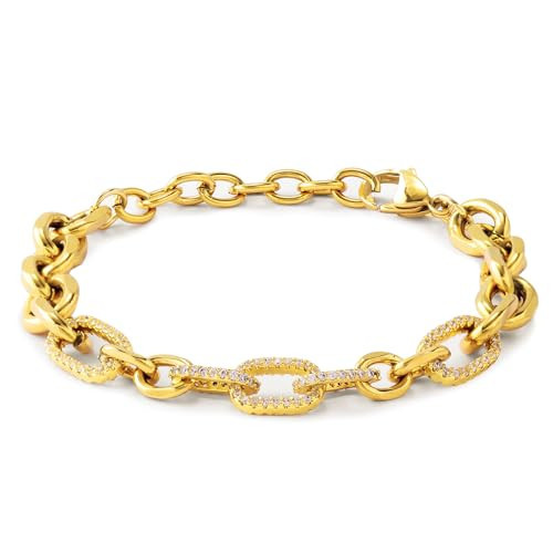Gold Bracelets for Women Paperclip Bracelet: 14k Gold Chain Bracelet for Women Stainless Steel Link Bracelet with Rhinestone - 6.5 Inch Paperclip Bracelets with 2 Inch Extender Womens Gold Link Jewelry | Amazon (US)